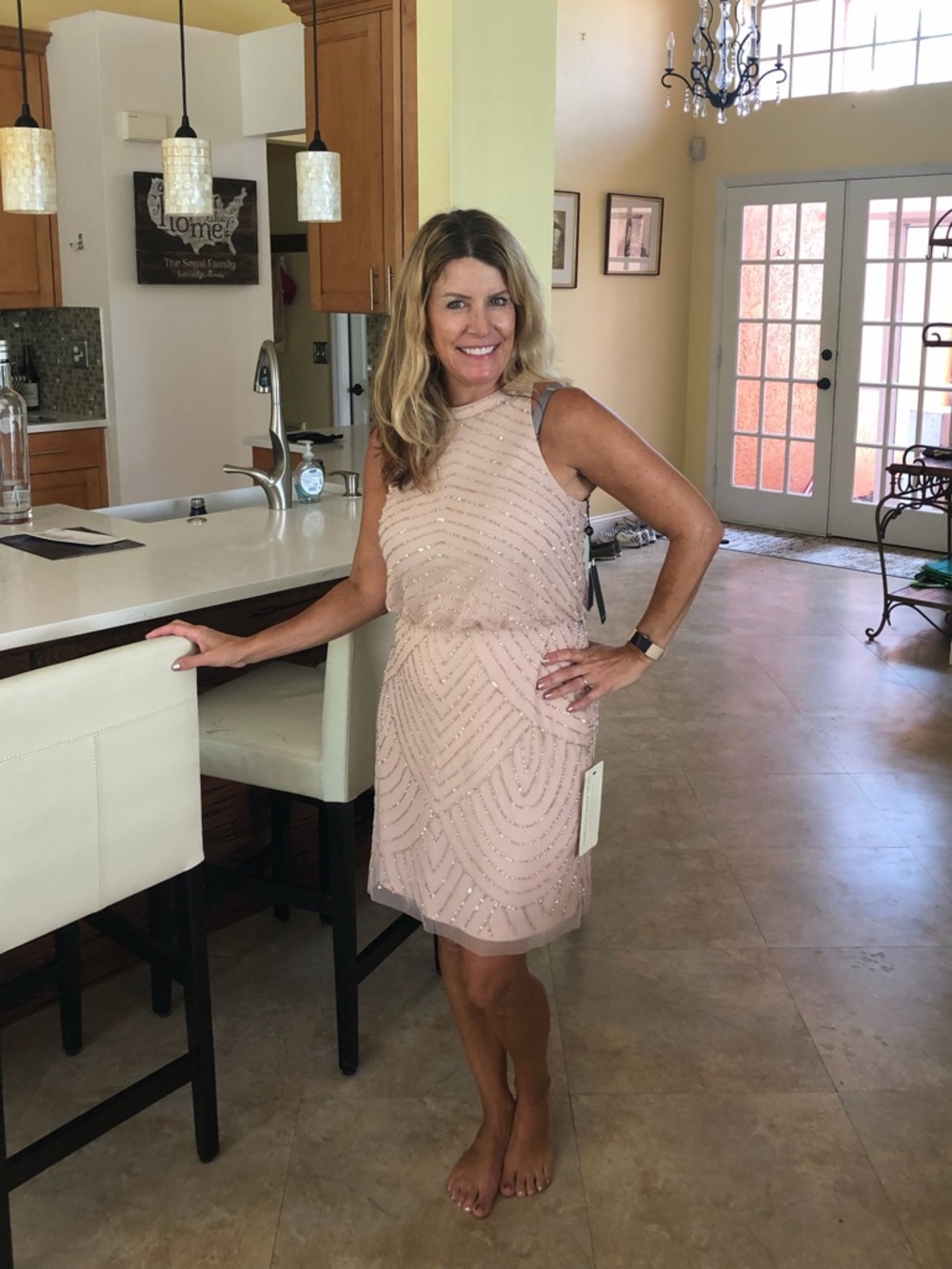 Adrianna Papell Beaded Mini Dress in Blush Pink